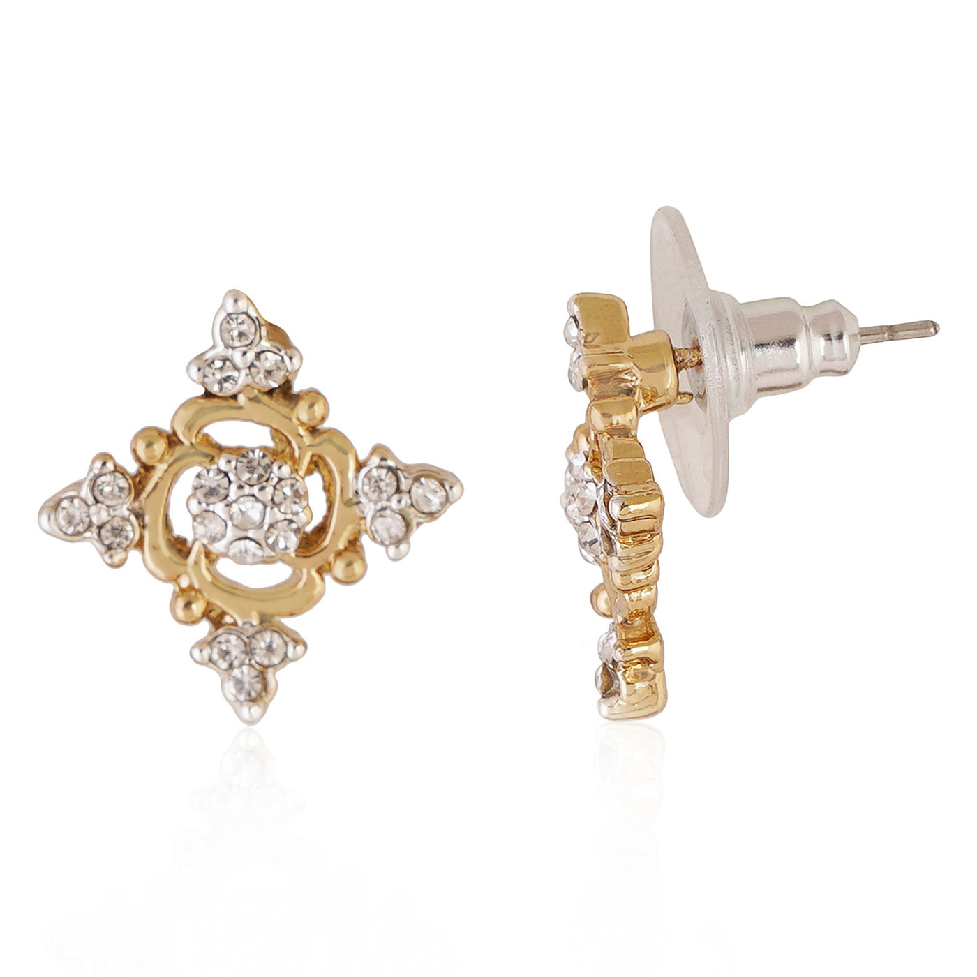 Estele Gold Plated Daisy Flower Shaped Earrings with Crystals for Women