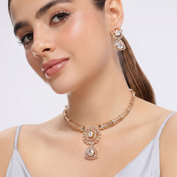 Rajya White CZ Hasli Necklace Set