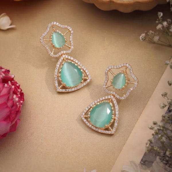 Divyata Mint Green CZ Hasli Drop Earrings