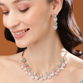Estele Rose Gold Plated CZ Fascinating Necklace Set with Mint Green Crystals for Women