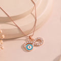 Estele Rose Gold Plated Sparkling Infinity Shaped Evil Eye Charm Pendant with Turquoise Blue Enamel For Girls/Women