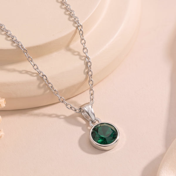 Estele Rhodium Plated Emerald Pendant with Austrian Crystals for Women / Girls