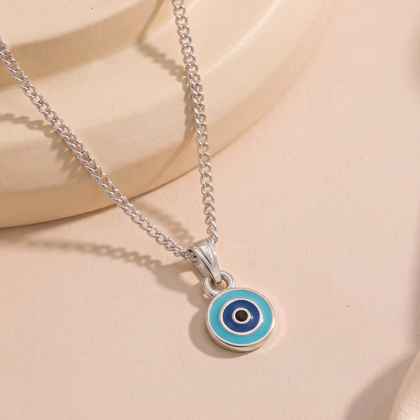 Estele Rhodium Plated Round Shaped Evil Eye Charm Pendant for Girls/Women