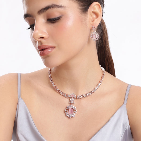 Rajratna Mint Pink CZ Hasli Necklace Set