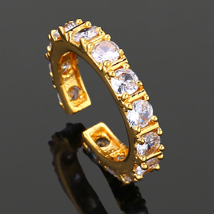 Estele Gold Plated CZ Dazzling Finger Ring with White Crystals for Women (adjustable)