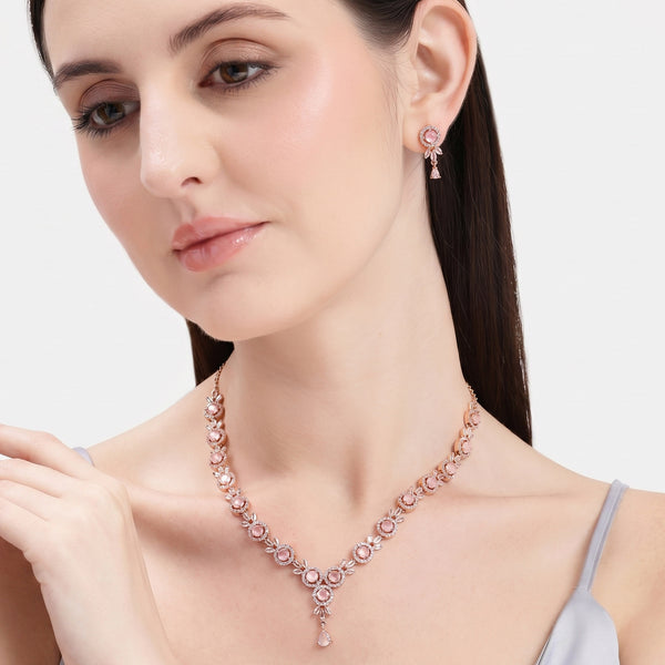 Mint Pink CZ Luxury Floral Necklace Set