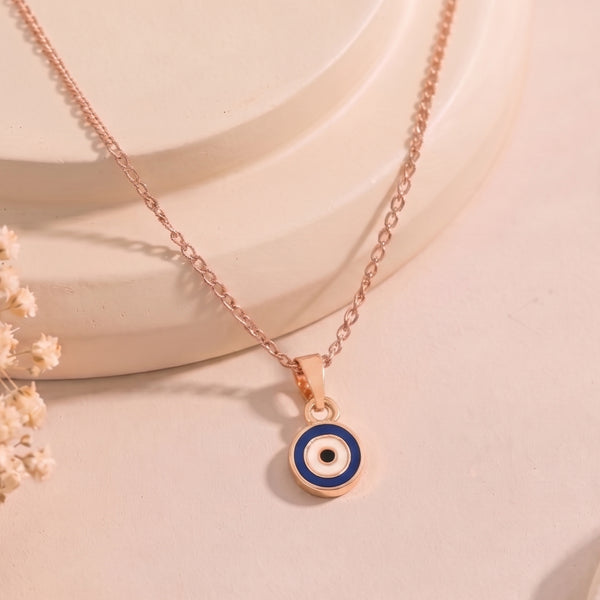 Estele Rose Gold Plated Round Shaped Evil Eye Charm Pendant with Navy Blue Enamel for Girls/Women