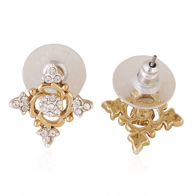 Estele Gold Plated Daisy Flower Shaped Earrings with Crystals for Women