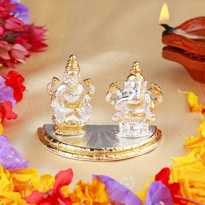 Estele Gold & Rhodium Plated Godess Lakshmi Ji & Lord Ganesh Idol