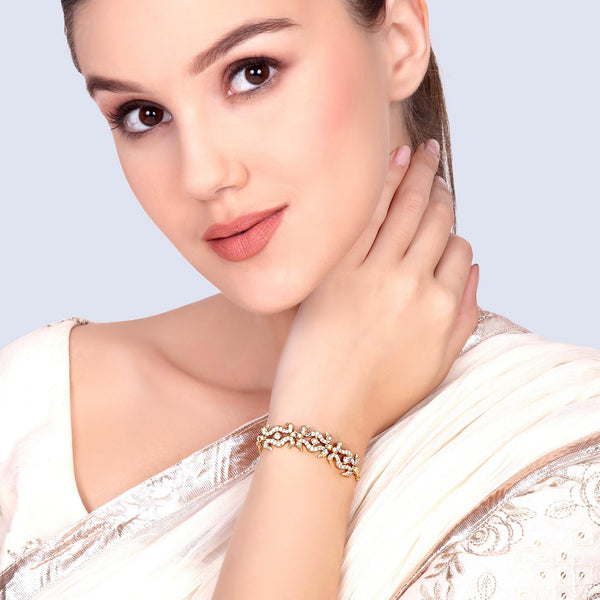 Kundanika – Morbagh Gold White Peacock CZ Bracelet