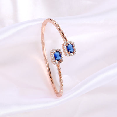 Estele Rosegold Plated Lightweight Graceful Kada Bracelet with Blue Glittering American Diamonds|Stylish Accessory for Women