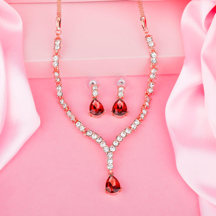 Estele Rose Gold Plated Sparkling Necklace Set with Crystals for Women