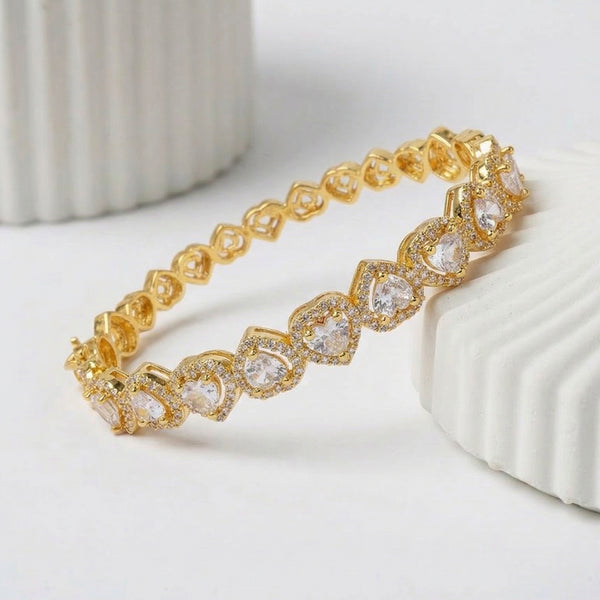 CZ Heart Link Gold Bracelet