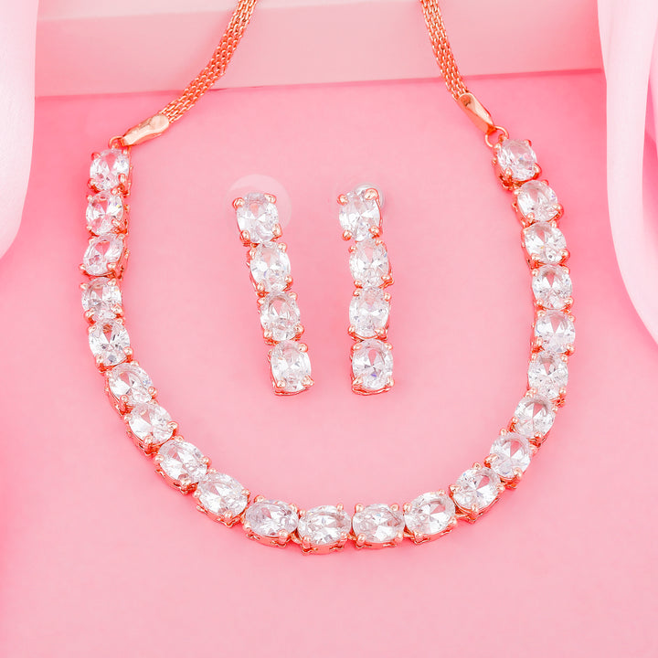 Estele Rose Gold Plated CZ Scintillating Necklace Set for Women