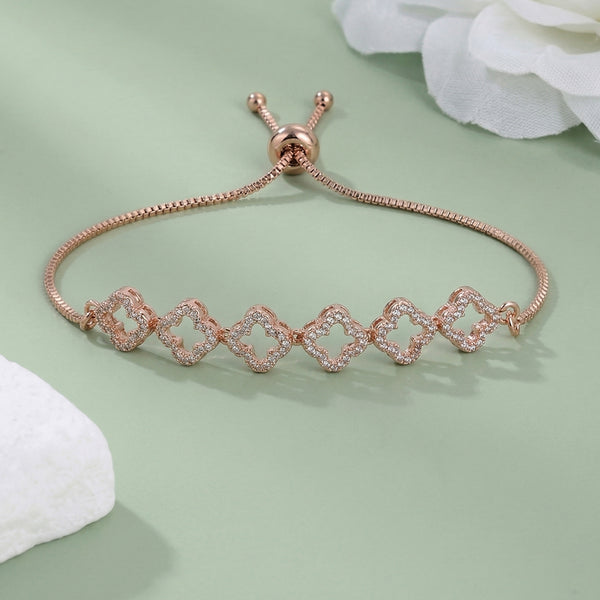 CZ Clover Chain Rose Gold Bracelet