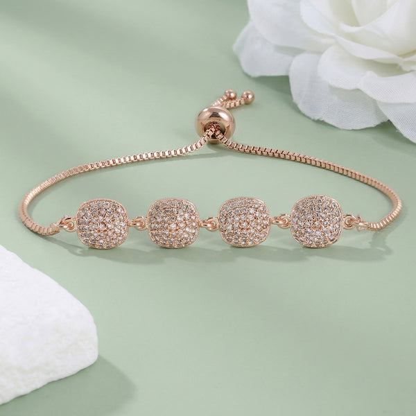 CZ Square Charm Rose Gold Bracelet