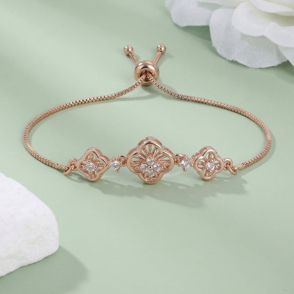 Rose Gold CZ Floral Charm Bracelet
