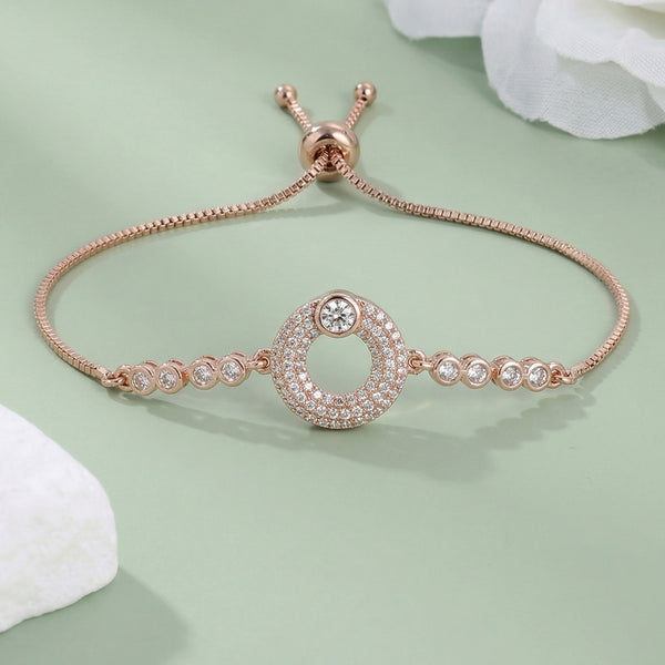 Rose Gold CZ Round Charm Bracelet