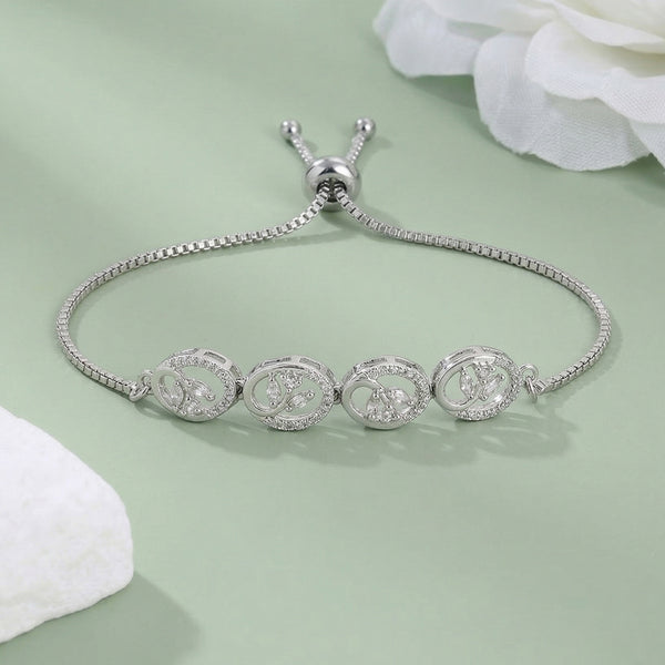 CZ Oval Leaf Rhodium Bracelet