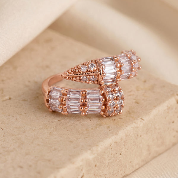 Rose Gold White Crystal Adjustable Ring