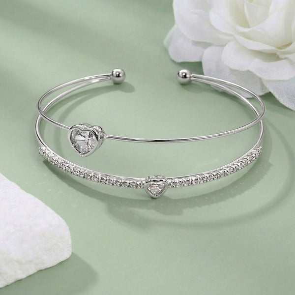 Rhodium Heart Crystal Adjustable Bracelet