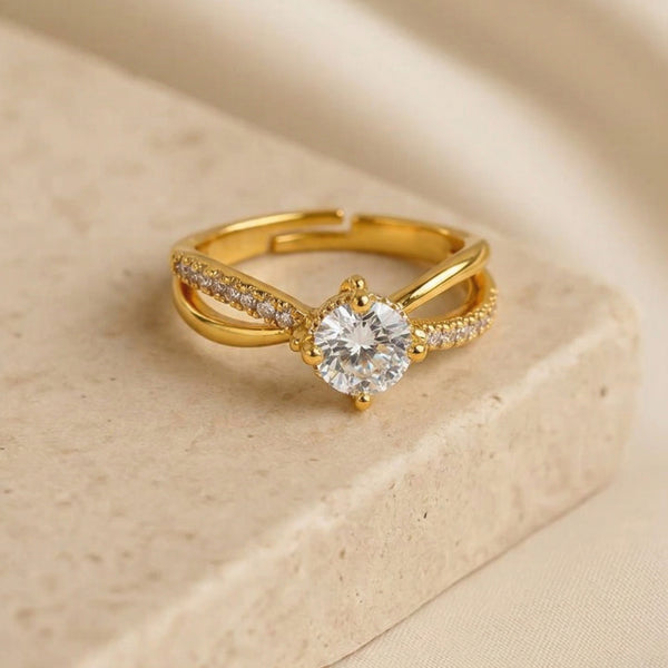 Gold Halo Solitaire Adjustable Ring
