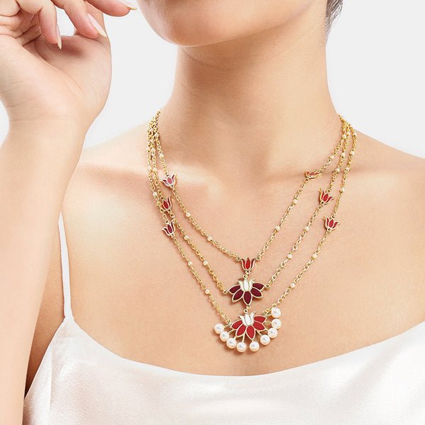 Red Lotus Multi-Layer Necklace