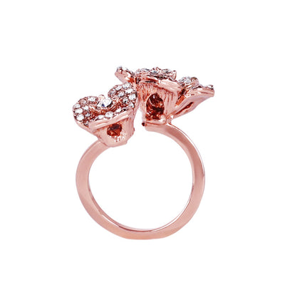 Estele Valentine ROSE Special Minimalist Lightweight Rose Finger Ring: Premium Rosegold Plated Flexible Floral Motif Adjustable Jewelry for Women