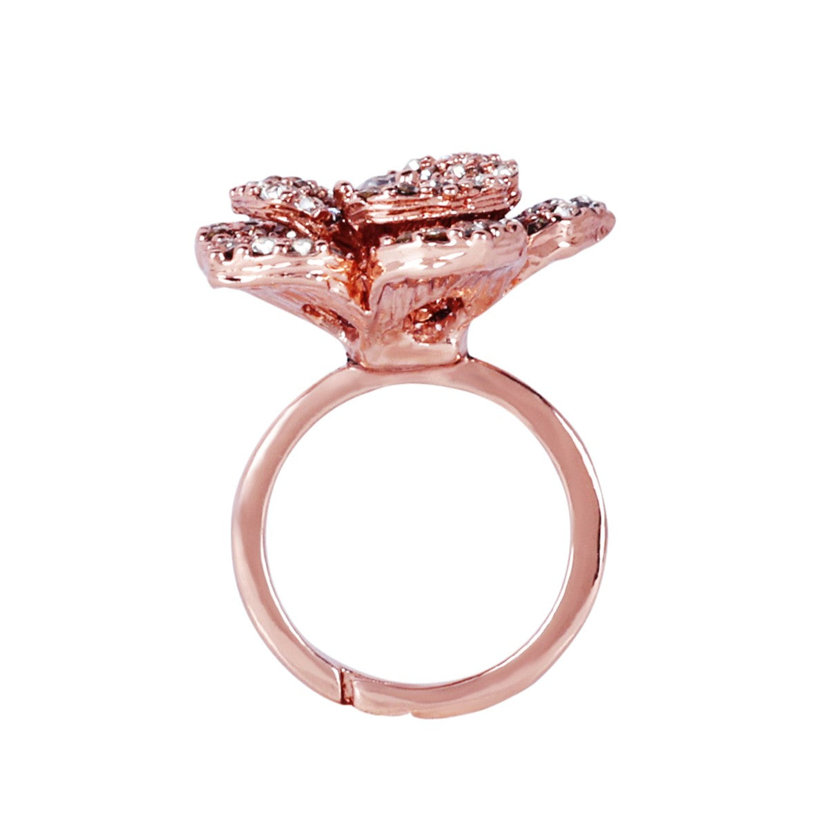 Estele Valentine ROSE Special Modern Adjustable Rose Finger Ring for Women: Lightweight Rosegold Plated Flexible Floral Design Graceful & Versatile