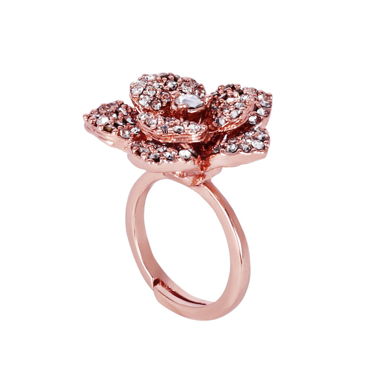 Estele Valentine ROSE Special â€“ Modern Adjustable Rose Finger Ring for Women: Lightweight Rosegold Plated Flexible Floral Design â€“ Graceful & Versatile