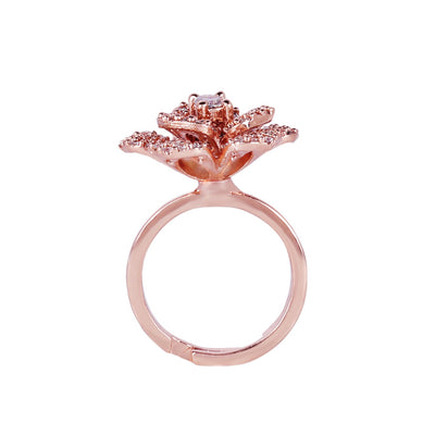 Estele Valentine ROSE Special Premium Rose Motif Adjustable Finger Ring: Rosegold Plated Lightweight Adjustable Design with Floral Charm