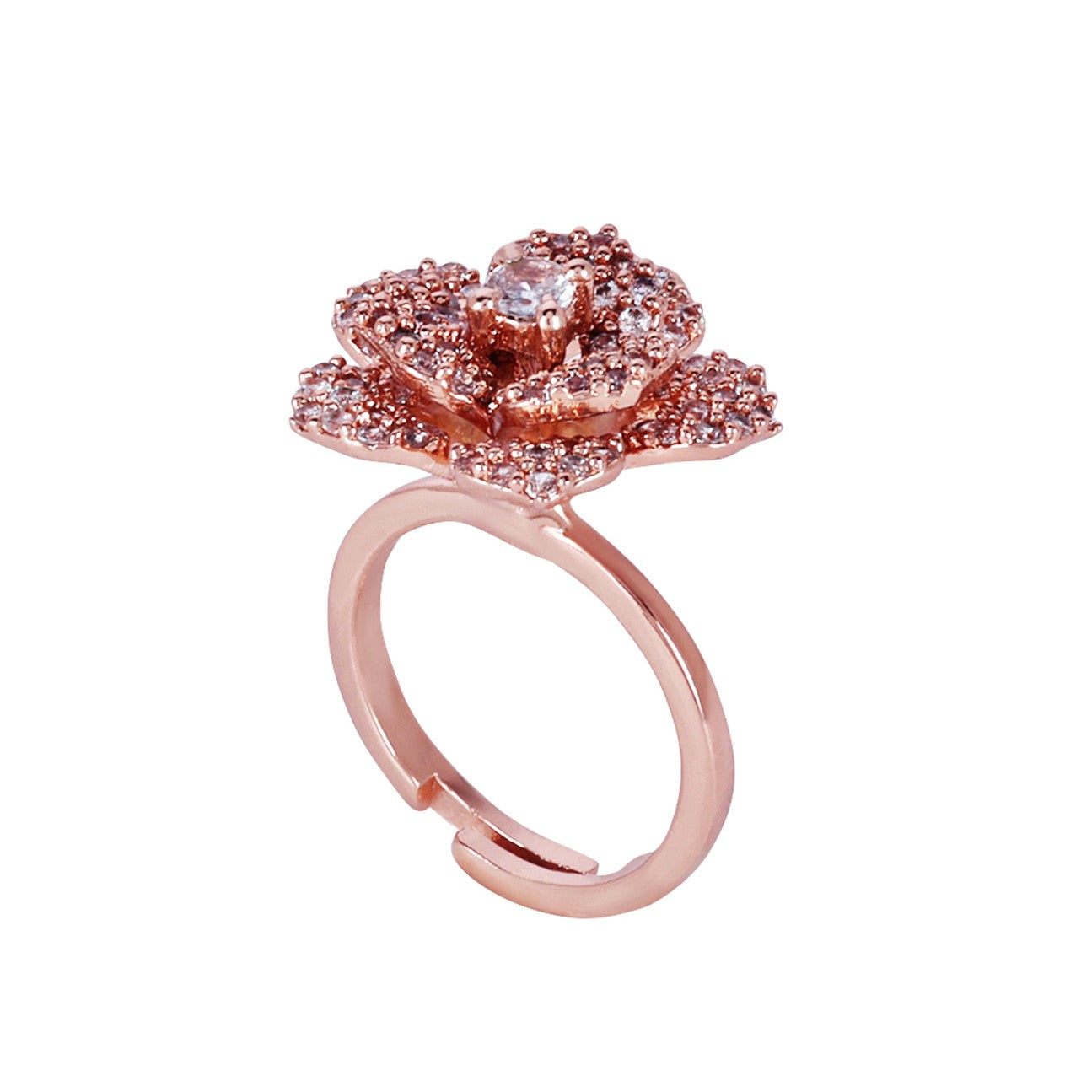 Estele Valentine ROSE Special Premium Rose Motif Adjustable Finger Ring: Rosegold Plated Lightweight Adjustable Design with Floral Charm