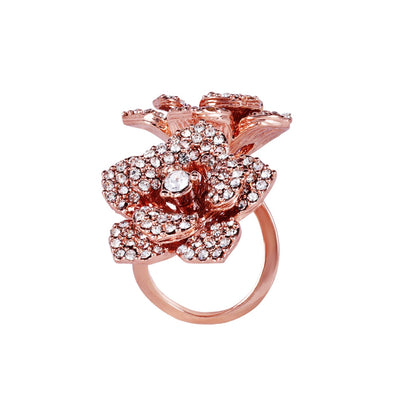 Estele Valentine ROSE Special Trendy Lightweight Rose Motif Adjustable Finger Ring: Flexible Jewelry with Premium Rosegold Finish for Women