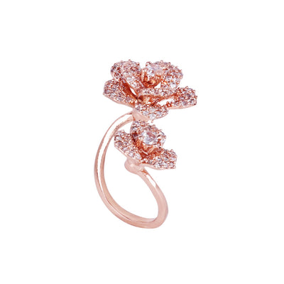 Estele Valentine ROSE Special American Diamond Modern Rose Motif Flexible Finger Ring for Women: Lightweight Adjustable Design with Floral Charm