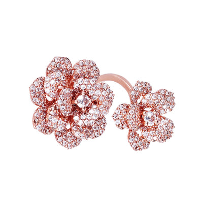 Estele Valentine ROSE Special Floral Rose Motif Adjustable Finger Ring: Lightweight & Flexible Rosegold Plated Jewelry for Women Modern & Timeless Accessory