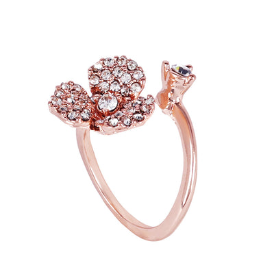 Estele Valentine ROSE Special Floral Rose Motif Adjustable Finger Ring: Lightweight & Flexible Rosegold Plated Jewelry for Women Stylish & Comfortable Fit