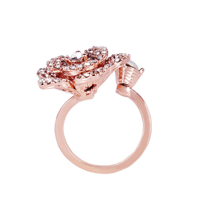 Estele Valentine ROSE Special Lightweight Rose Motif Flexible Finger Ring: Elegant Gold Plated Adjustable Design for Women Stylish & Comfortable Fit