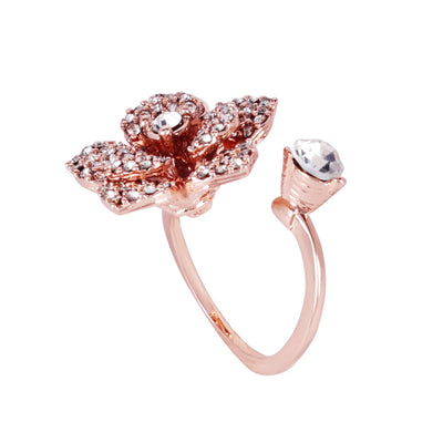 Estele Valentine ROSE Special Lightweight Rose Motif Flexible Finger Ring: Elegant Gold Plated Adjustable Design for Women Stylish & Comfortable Fit