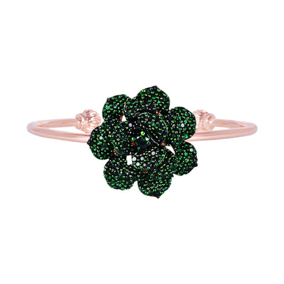 Estele Valentine ROSE Special Stylish Comfort Fit Rose Motif Cuff Bracelet with Green American Diamonds for Women A Timeless Statement Piece