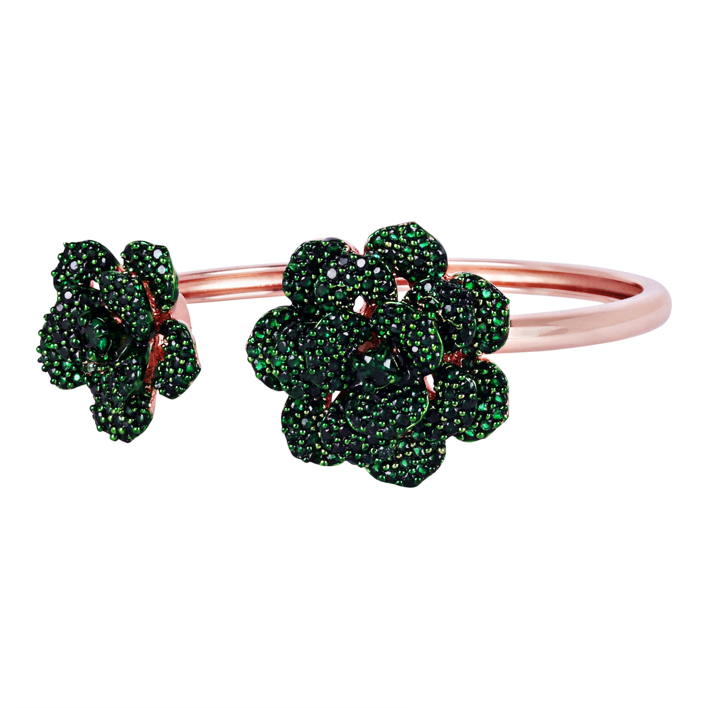 Estele Valentine ROSE Special Stunning Green American Diamond Rose Motif Cuff Bracelet with Rosegold Finish for Women Adjustable Fit for All Wrist Sizes