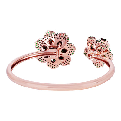 Estele Valentine ROSE Special Stunning Green American Diamond Rose Motif Cuff Bracelet with Rosegold Finish for Women Adjustable Fit for All Wrist Sizes