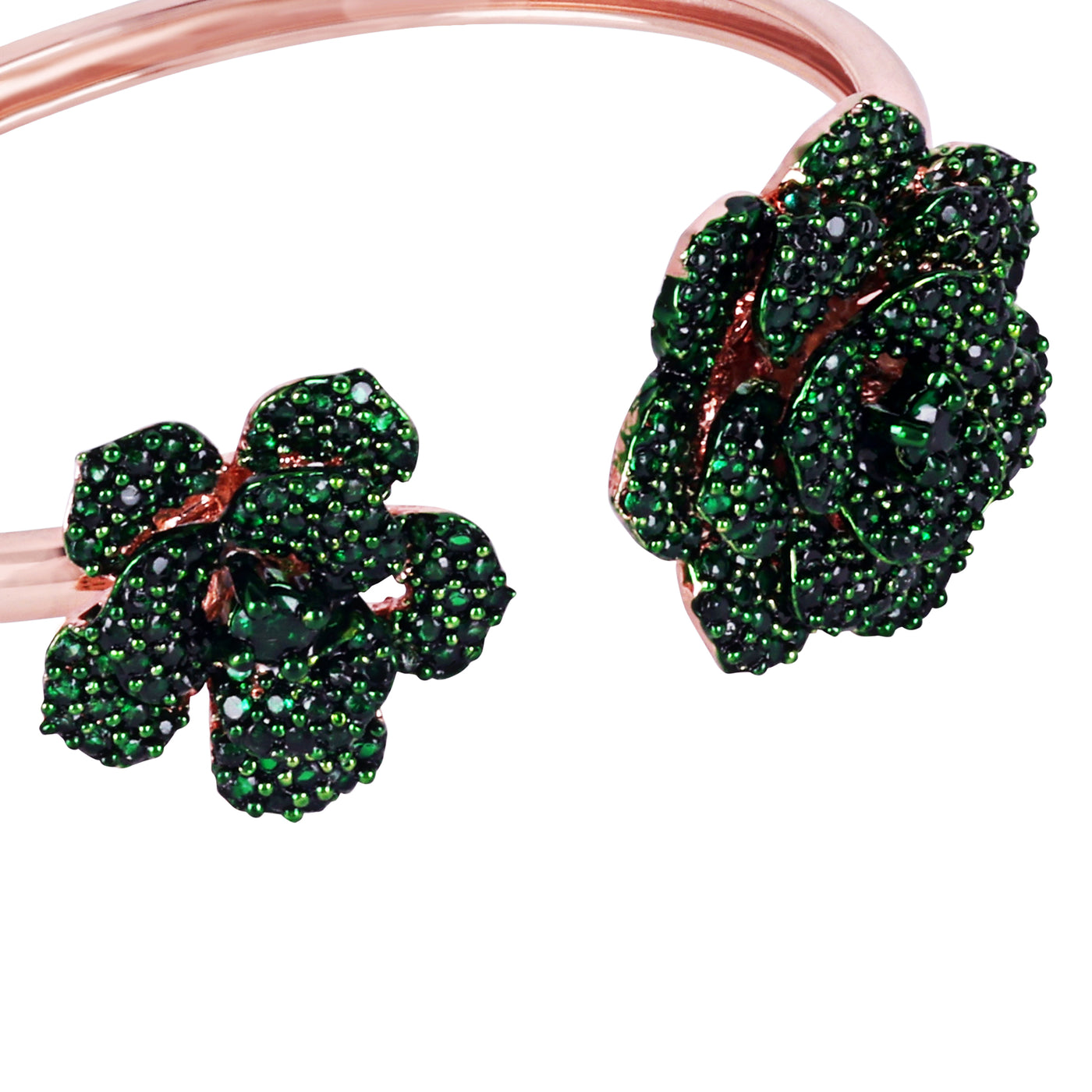 Estele Valentine ROSE Special Stunning Green American Diamond Rose Motif Cuff Bracelet with Rosegold Finish for Women Adjustable Fit for All Wrist Sizes