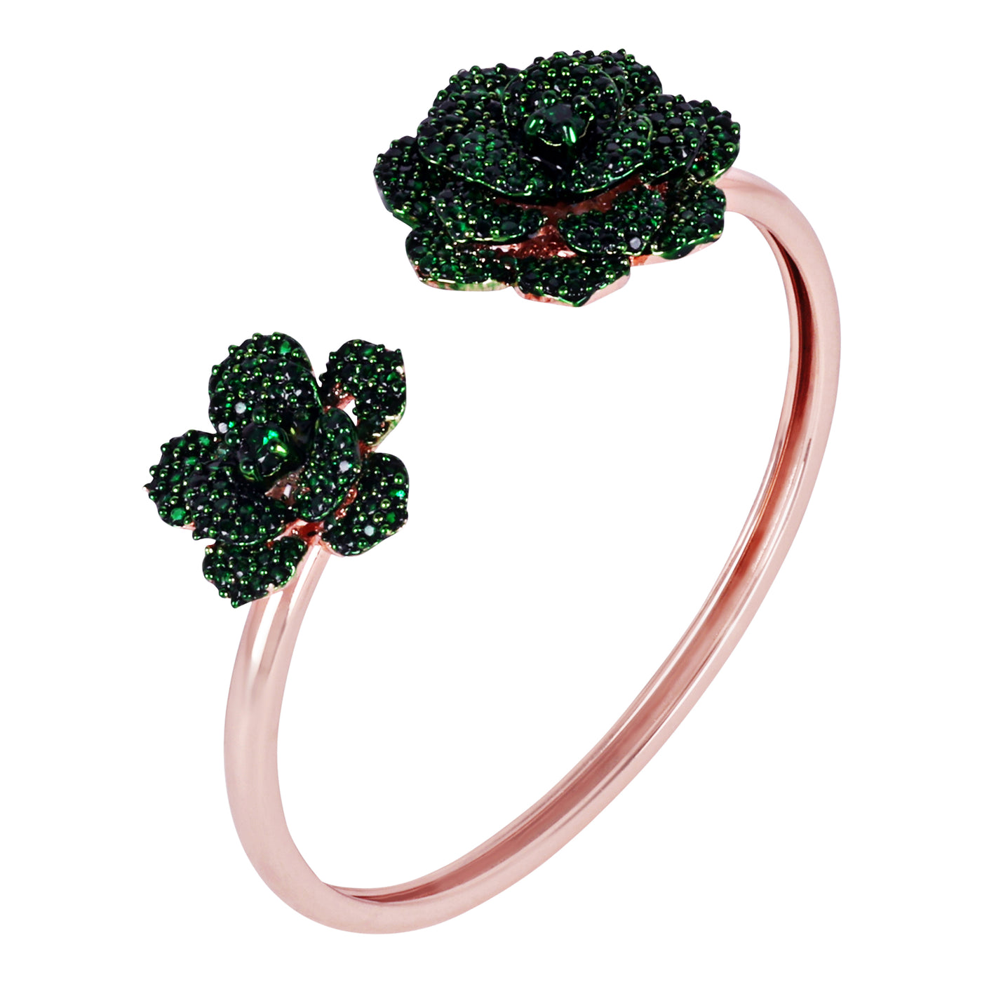 Estele Valentine ROSE Special Stunning Green American Diamond Rose Motif Cuff Bracelet with Rosegold Finish for Women Adjustable Fit for All Wrist Sizes