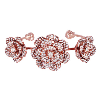 Estele Valentine ROSE Special Premium Rosegold Plated Rose Motif Cuff Bracelet: Timeless Floral Design for Women Perfect Jewelry for Parties & Celebrations