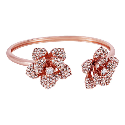 Estele Valentine ROSE Special Floral Rose Motif Cuff Bracelet: Exclusive Rosegold Plated Elegance for Women Ideal for Special Events & Daily Glam