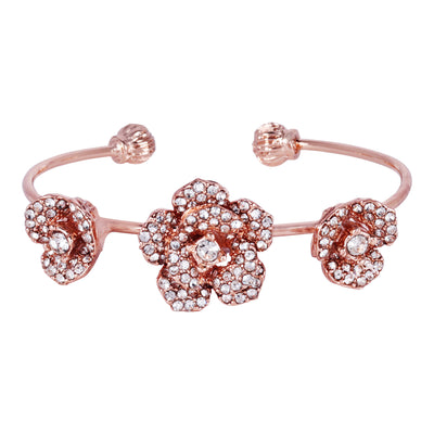 Estele Valentine ROSE Special Stylish Rose Motif Cuff Bracelet: Rosegold Plated with Elegant Floral Design A Modern Accessory for Women