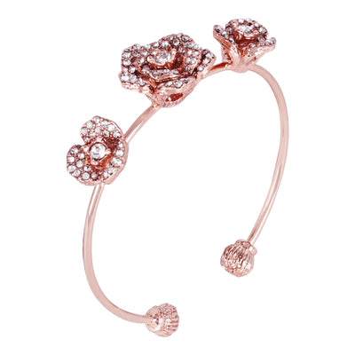 Estele Valentine ROSE Special Stylish Rose Motif Cuff Bracelet: Rosegold Plated with Elegant Floral Design A Modern Accessory for Women