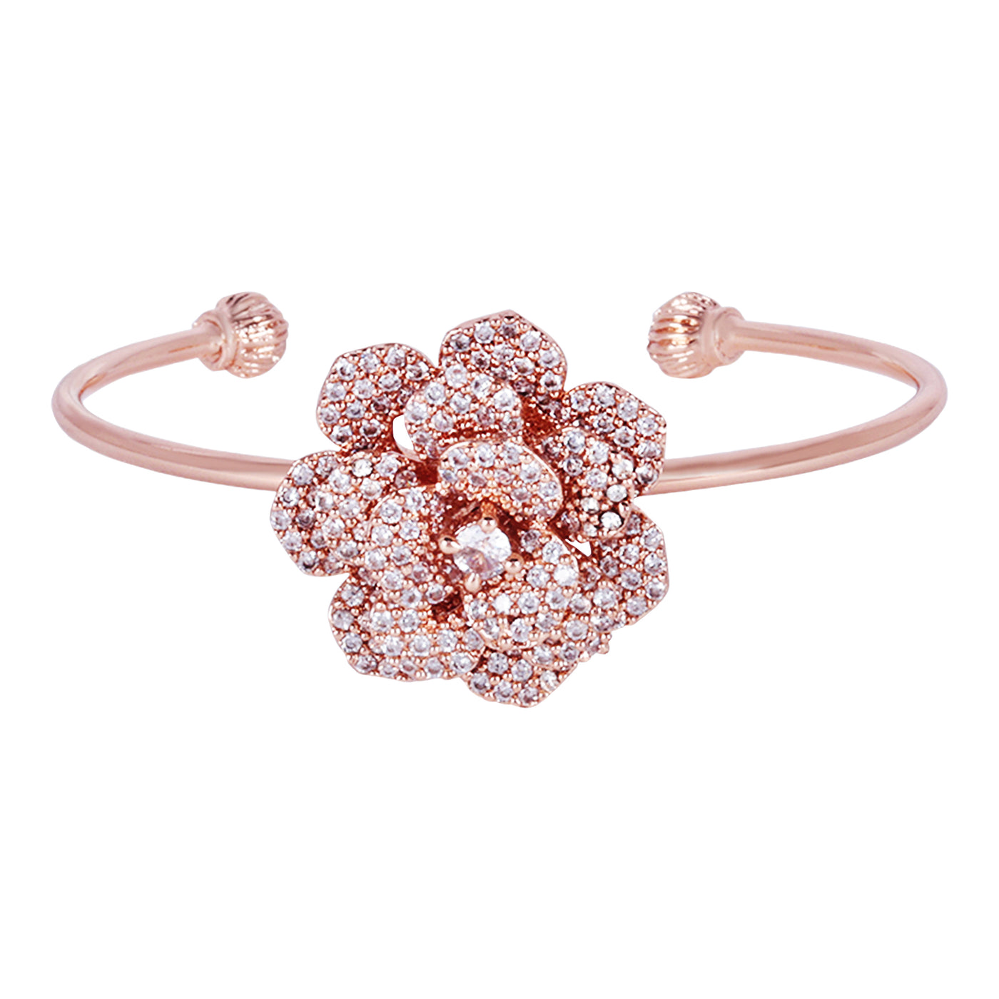 Estele Valentine ROSE Special Luxurious Rose Motif Cuff Bracelet: Rosegold Plated with Floral Charms Perfect Accessory for Women's Fashion & Gifts