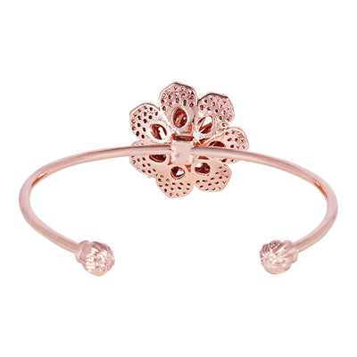 Estele Valentine ROSE Special Luxurious Rose Motif Cuff Bracelet: Rosegold Plated with Floral Charms Perfect Accessory for Women's Fashion & Gifts