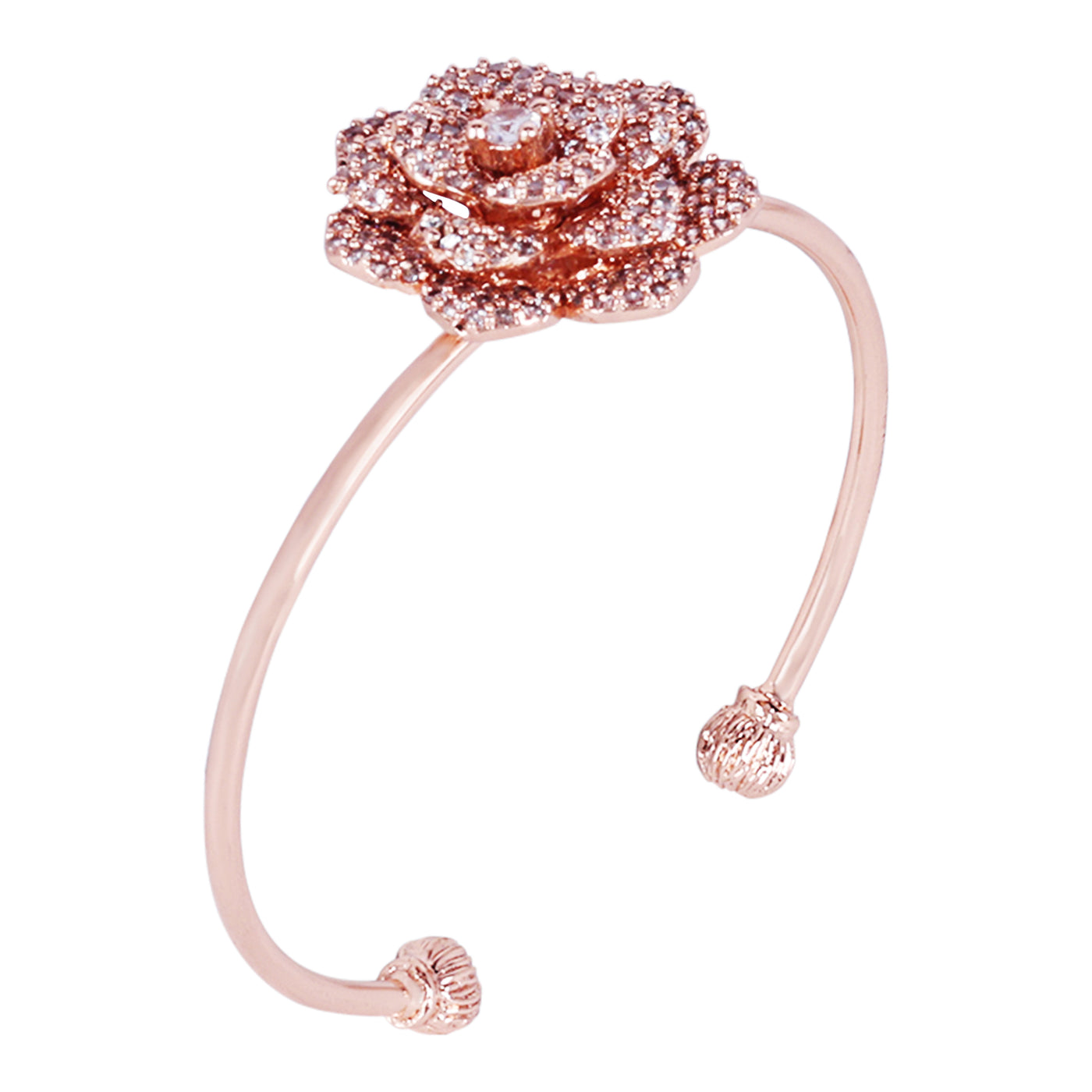 Estele Valentine ROSE Special Luxurious Rose Motif Cuff Bracelet: Rosegold Plated with Floral Charms Perfect Accessory for Women's Fashion & Gifts